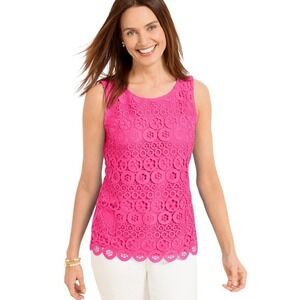 Talbots Lace Trim Knit Shell Top Petite P Pink NWT